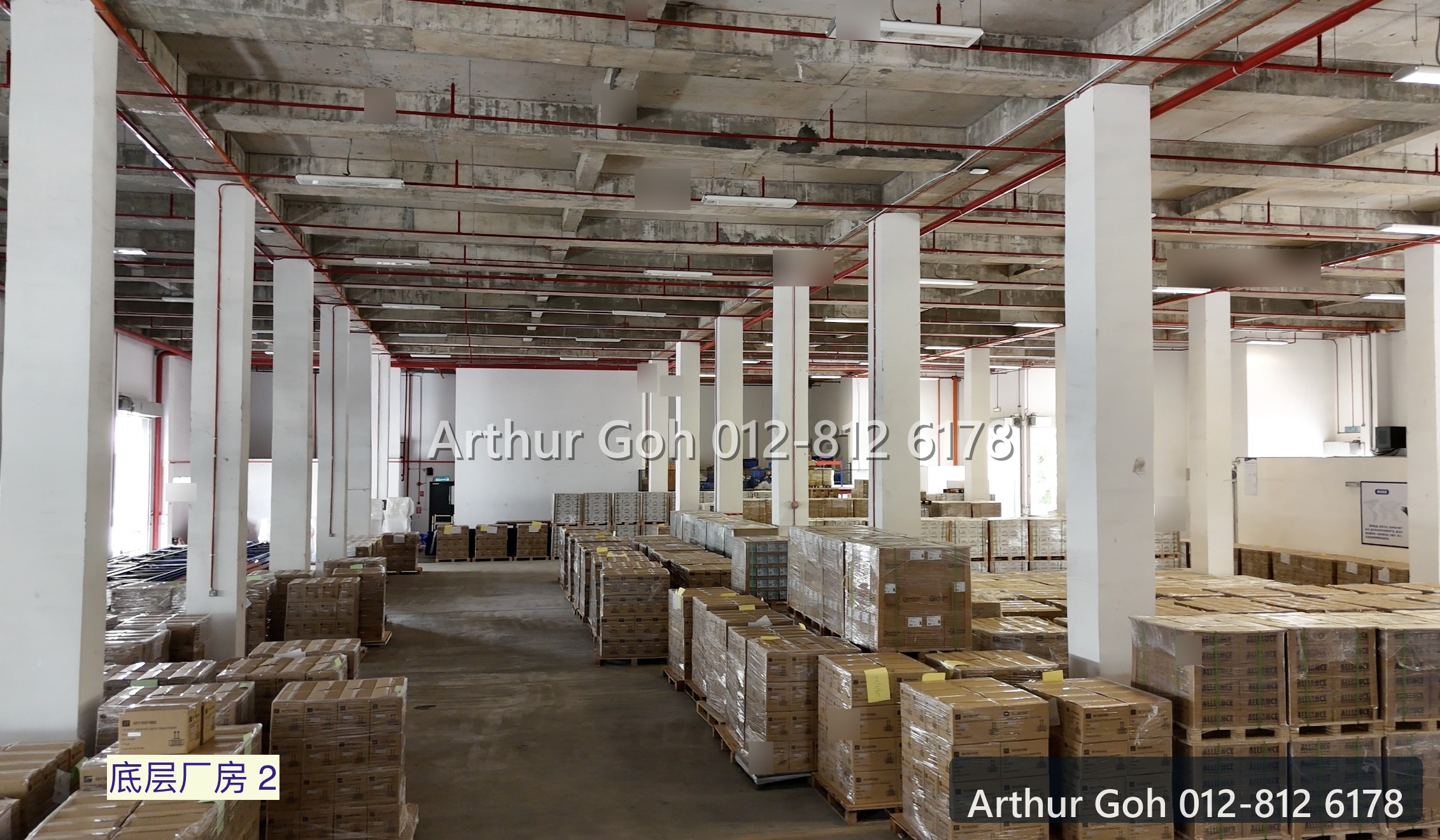 Ground-floor warehouse aisle and storage area