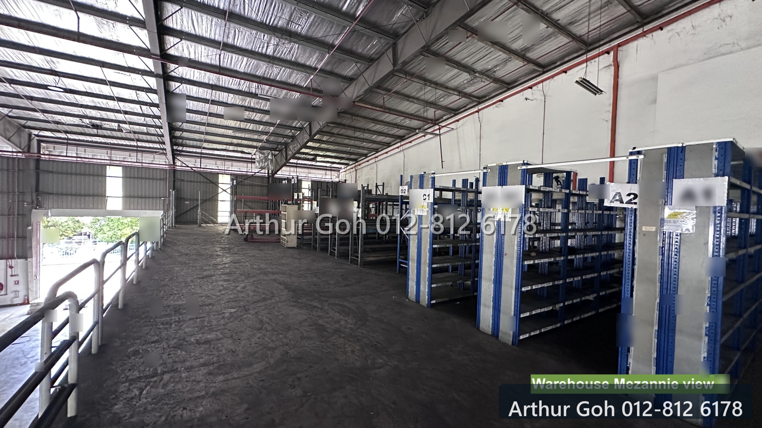 Warehouse mezzanine interior with storage area